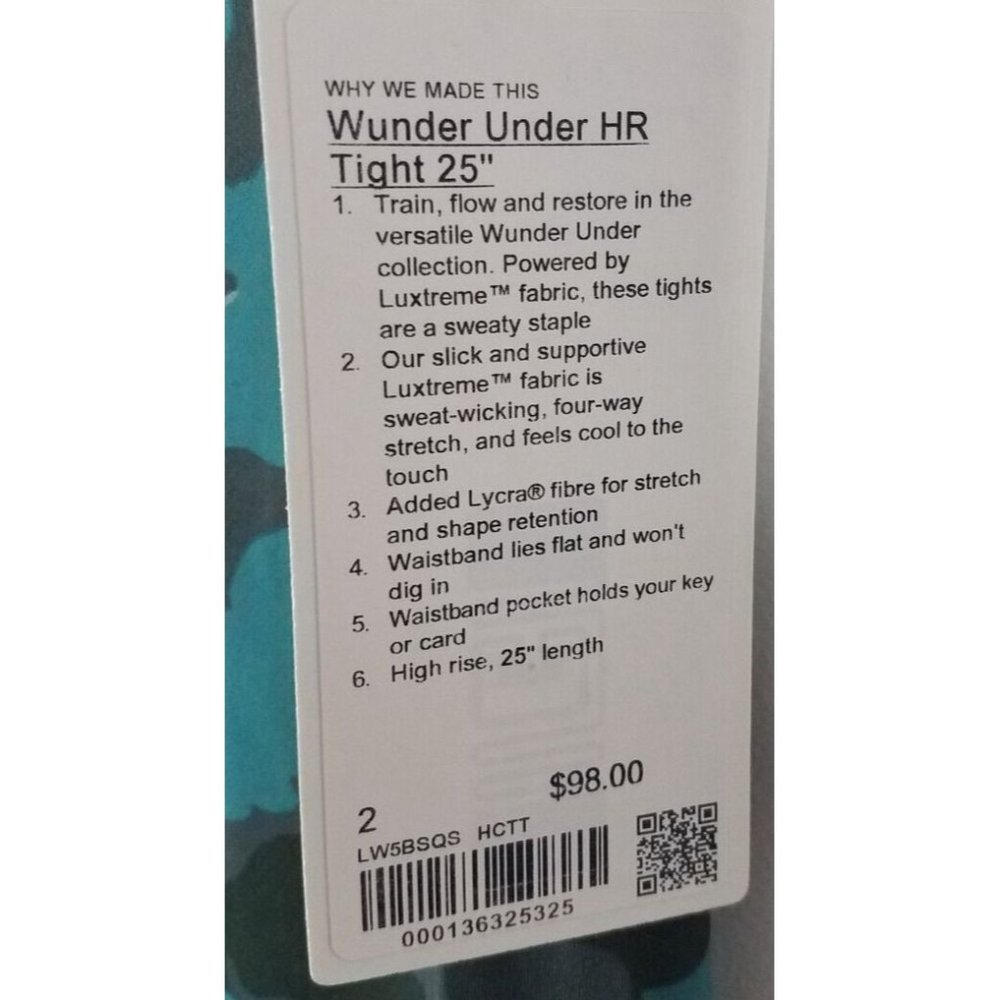 Lululemon NWT Sz. 2 Wunder Under High-Rise Tight 25" Camo Tidewater Teal - Picture 3 of 6